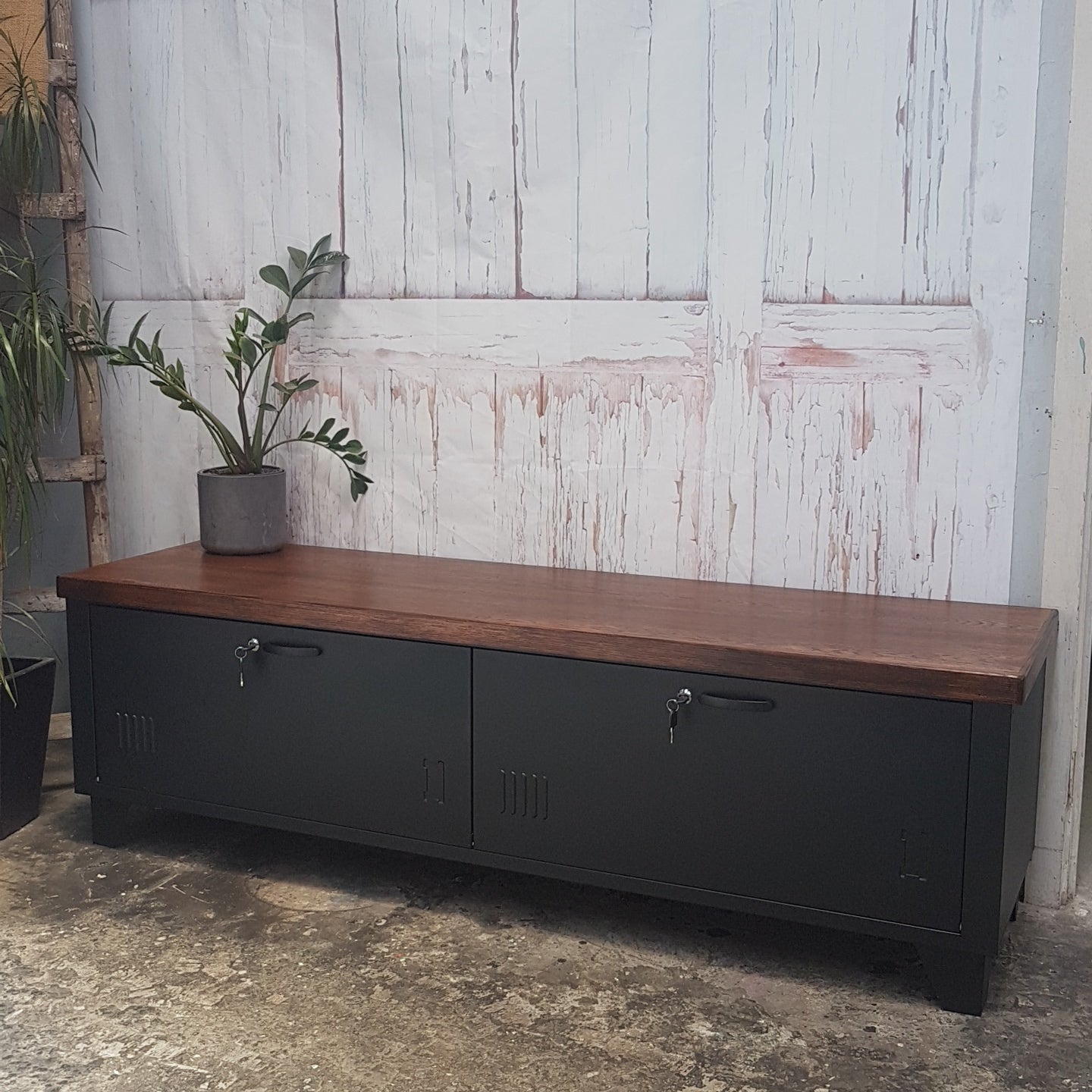 Long Black 2 Door TV console- Dark Oak