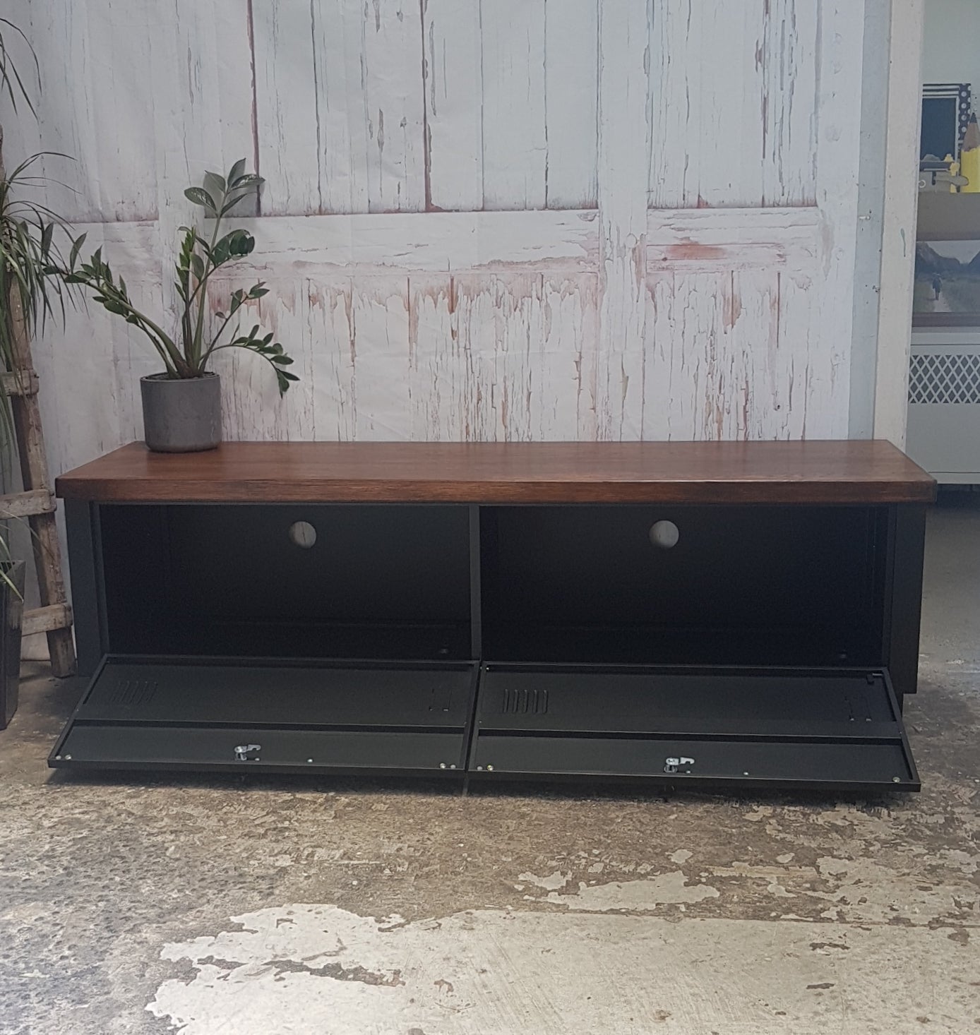 Long Black 2 Door TV console- Dark Oak