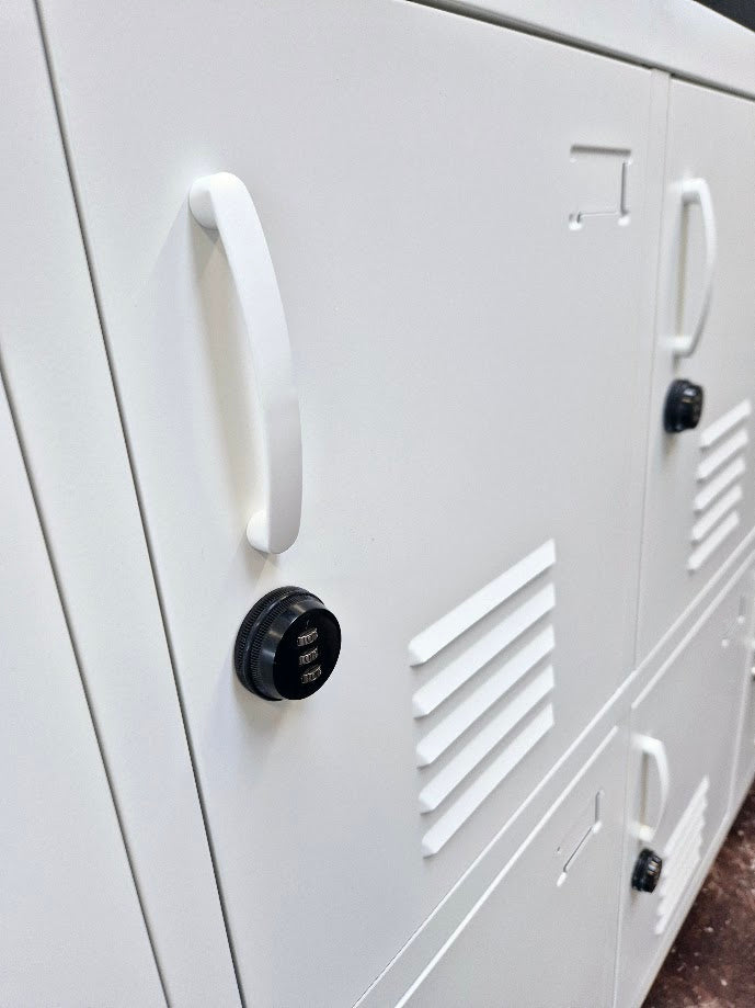 White 8 Door Sideboard Locker- Dark Oak top