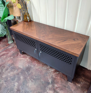 Black TV Cabinet -Herringbone Oak Top