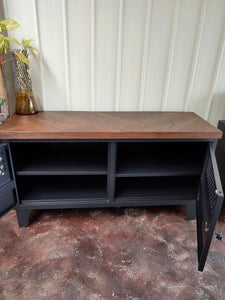 Black TV Cabinet -Herringbone Oak Top