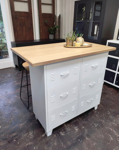 White 6 Drawer with Island top