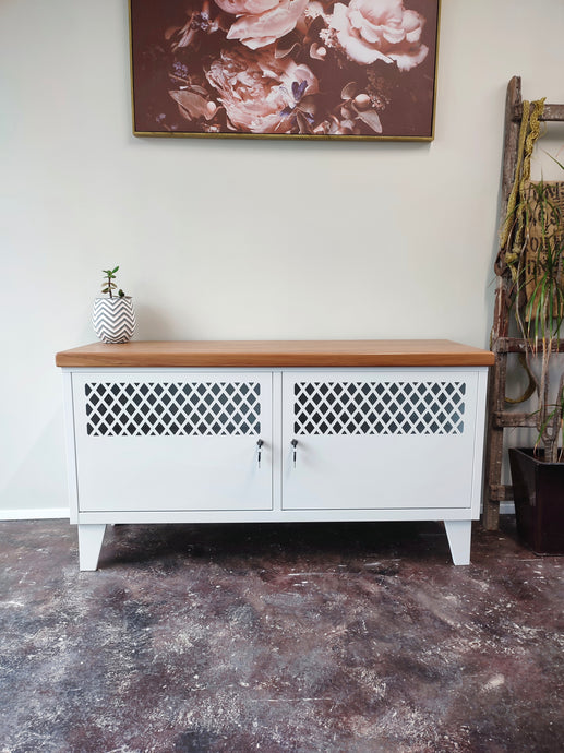 White TV Cabinet Rimu Top