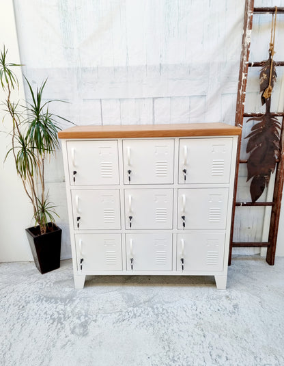 White 9 Door Locker with Rimu top