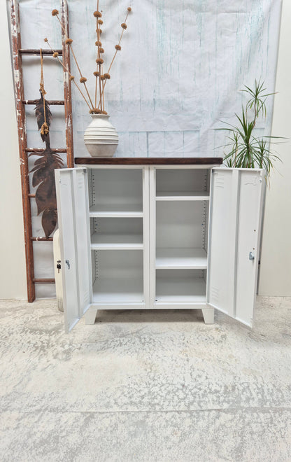 White Double Side Cabinet Dark Oak top