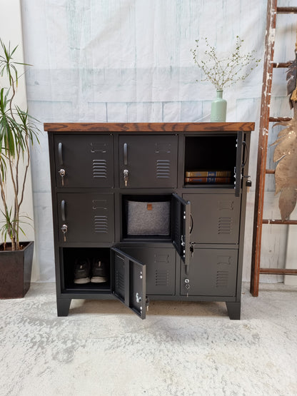 Black 9 Door Locker with Dark Oak top