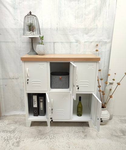 White 6 Door Locker with Oak top