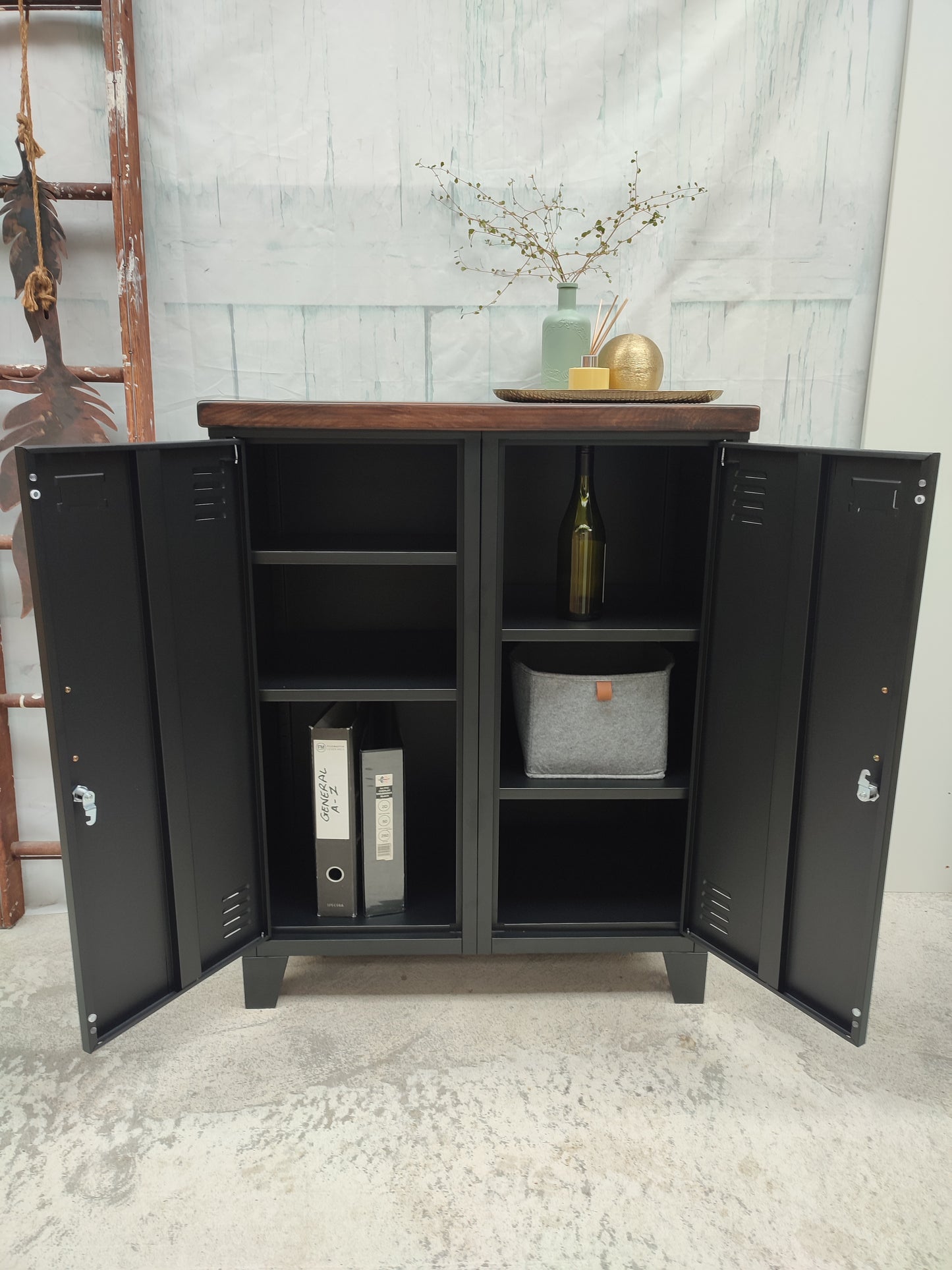Black Double Side Cabinet - Dark Oak