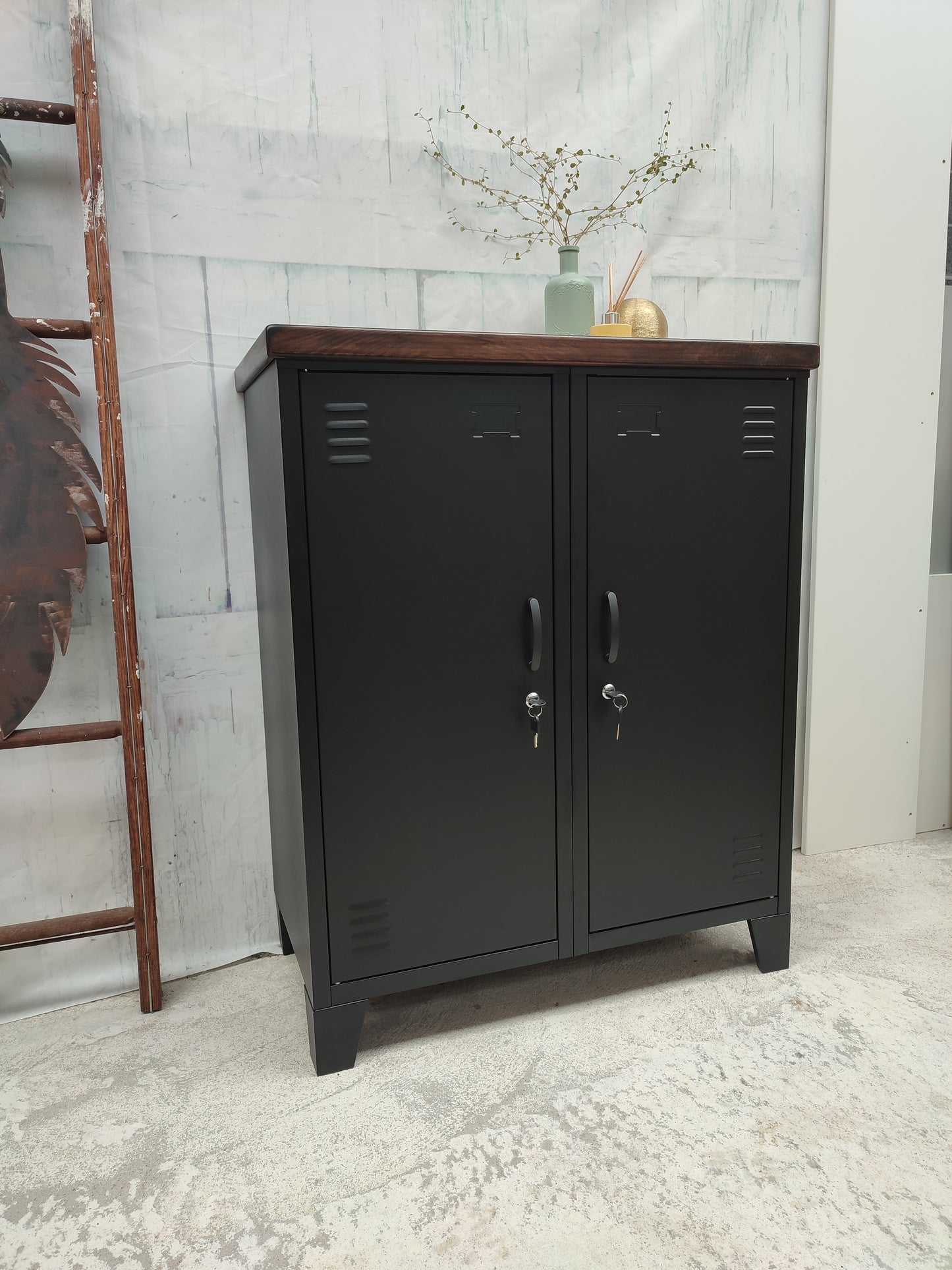 Black Double Side Cabinet - Dark Oak