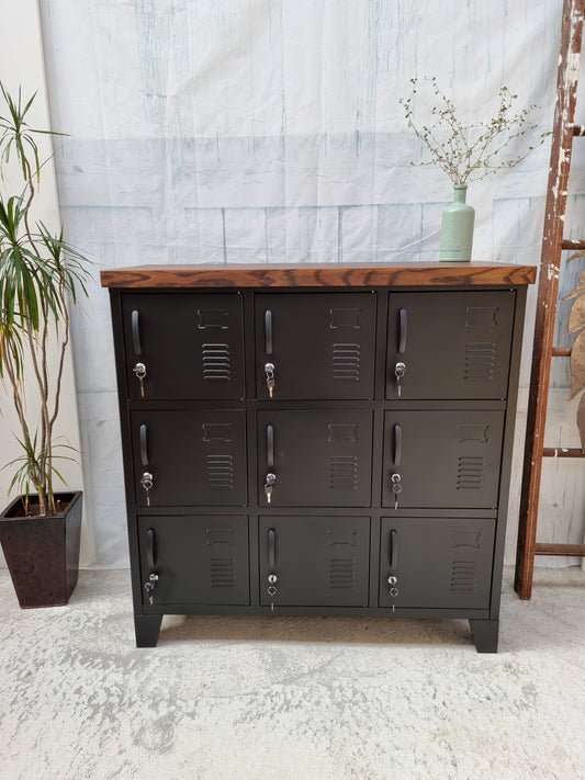 Black 9 Door Locker with Dark Oak top