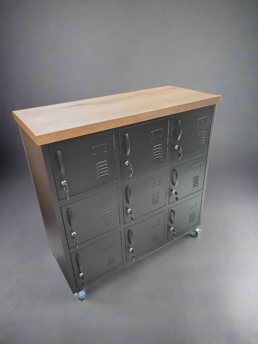 Black 9 Door Locker with Dark Oak top
