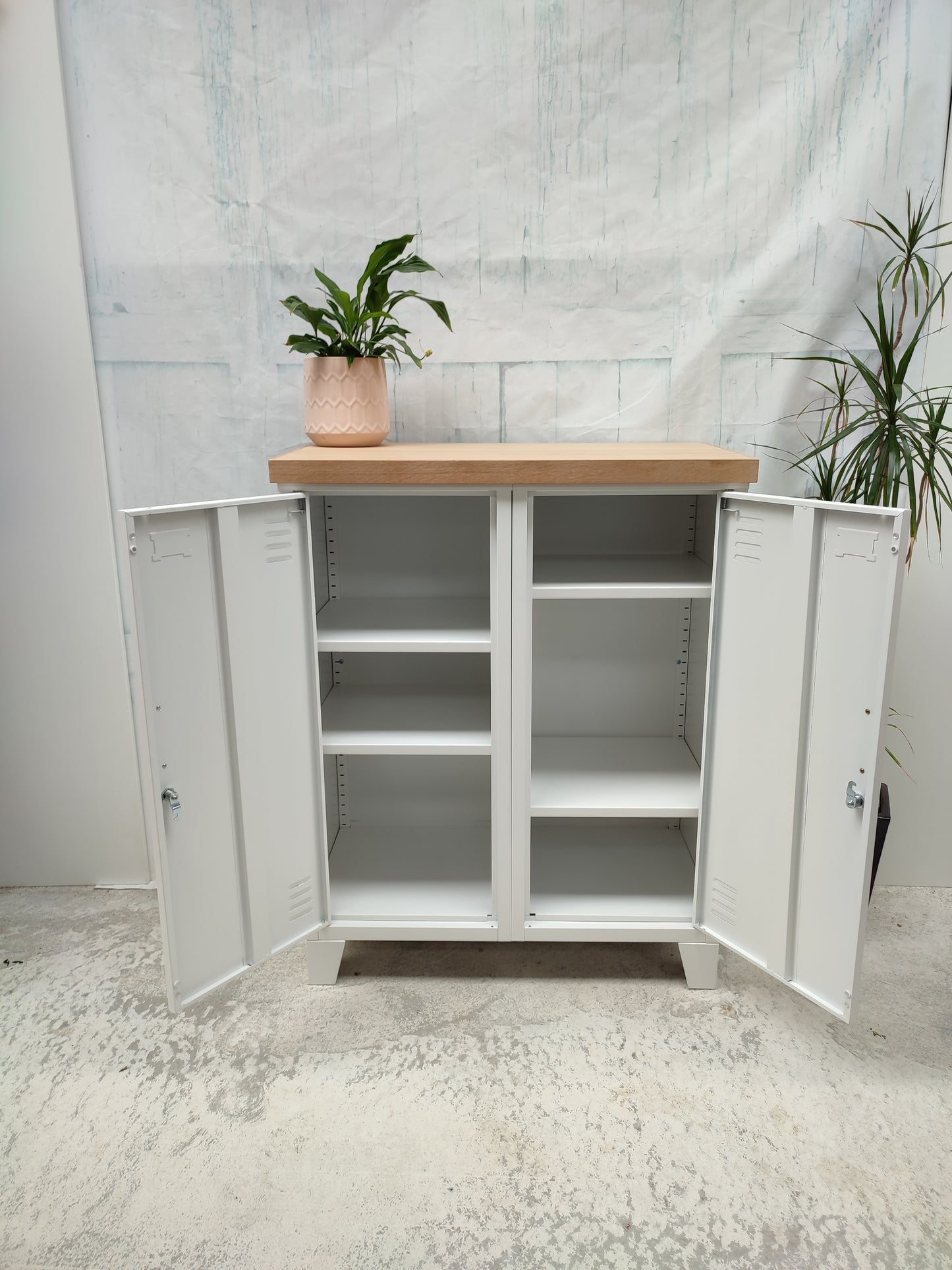 White Double Side Cabinet Oak top