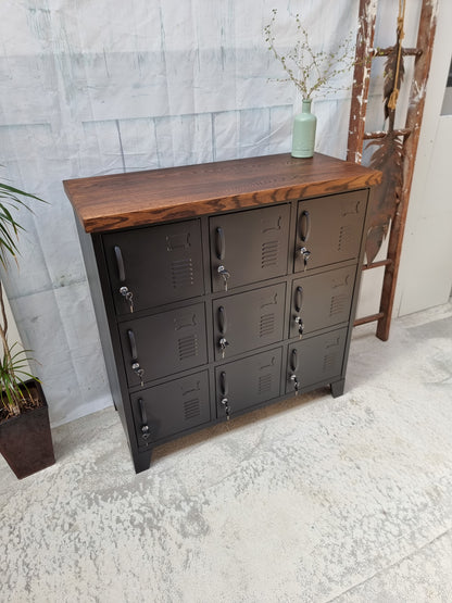 Black 9 Door Locker with Dark Oak top