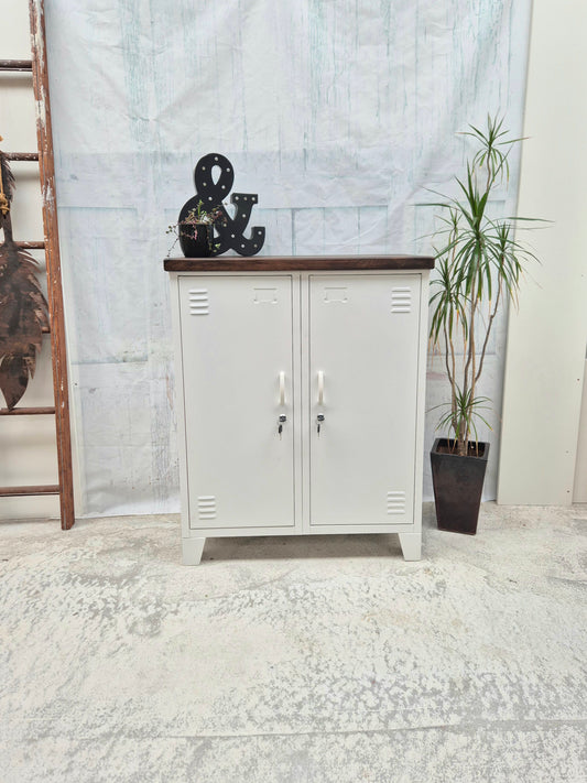 White Double Side Cabinet Dark Rimu top