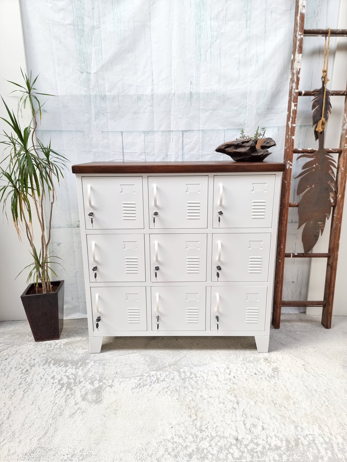 White 9 Door Locker Dark Rimu top