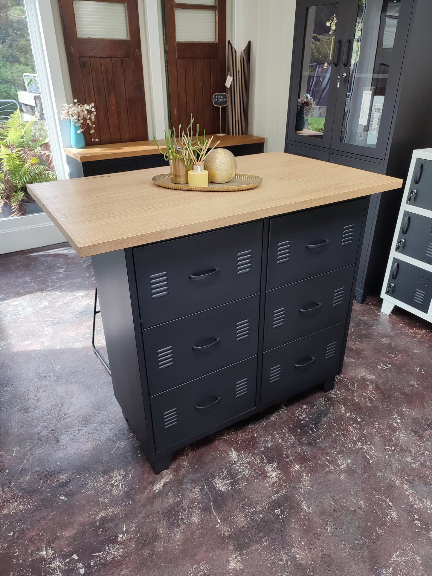 Black 6 Drawer with Island top