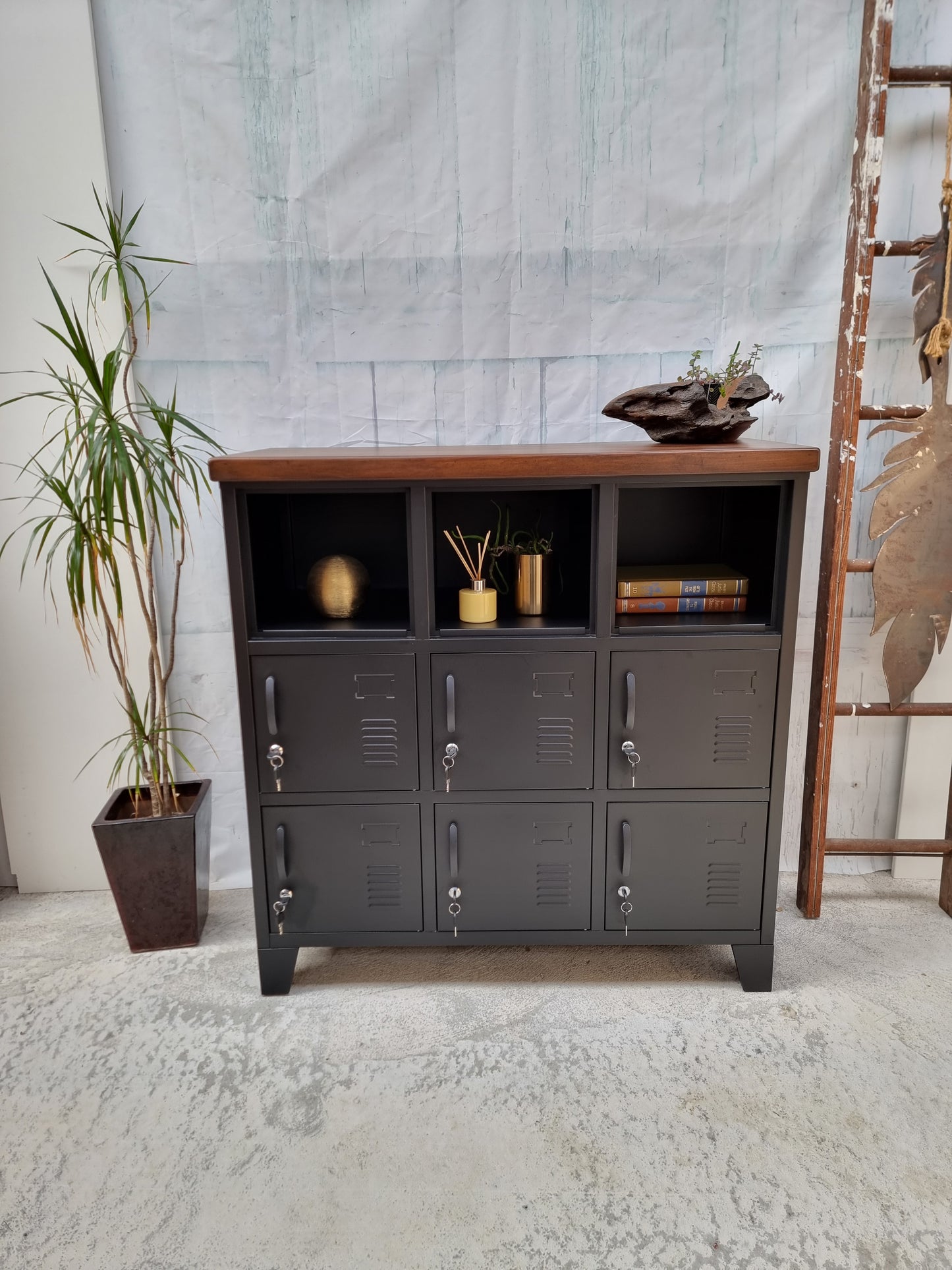 Black 9 Door Locker with Dark Rimu top