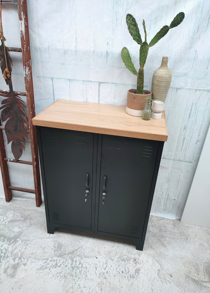 Black Double Side Cabinet-Oak top