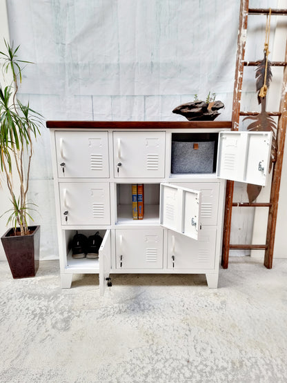 White 9 Door Locker Dark Rimu top