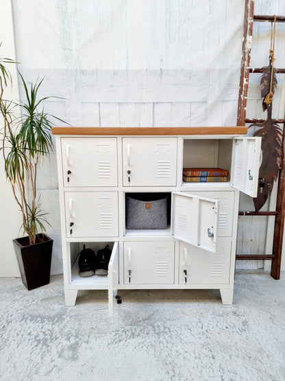 White 9 Door Locker with Rimu top