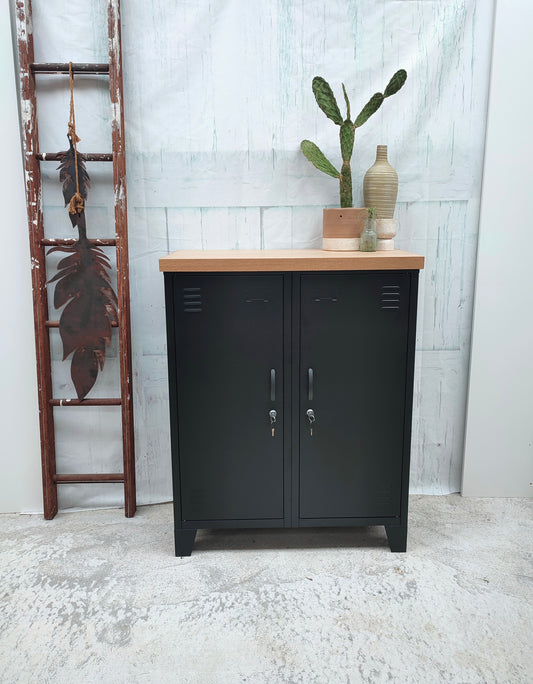 Black Double Side Cabinet-Oak top