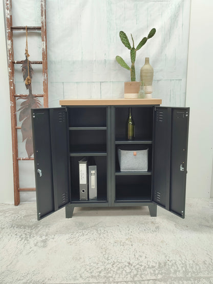Black Double Side Cabinet-Oak top