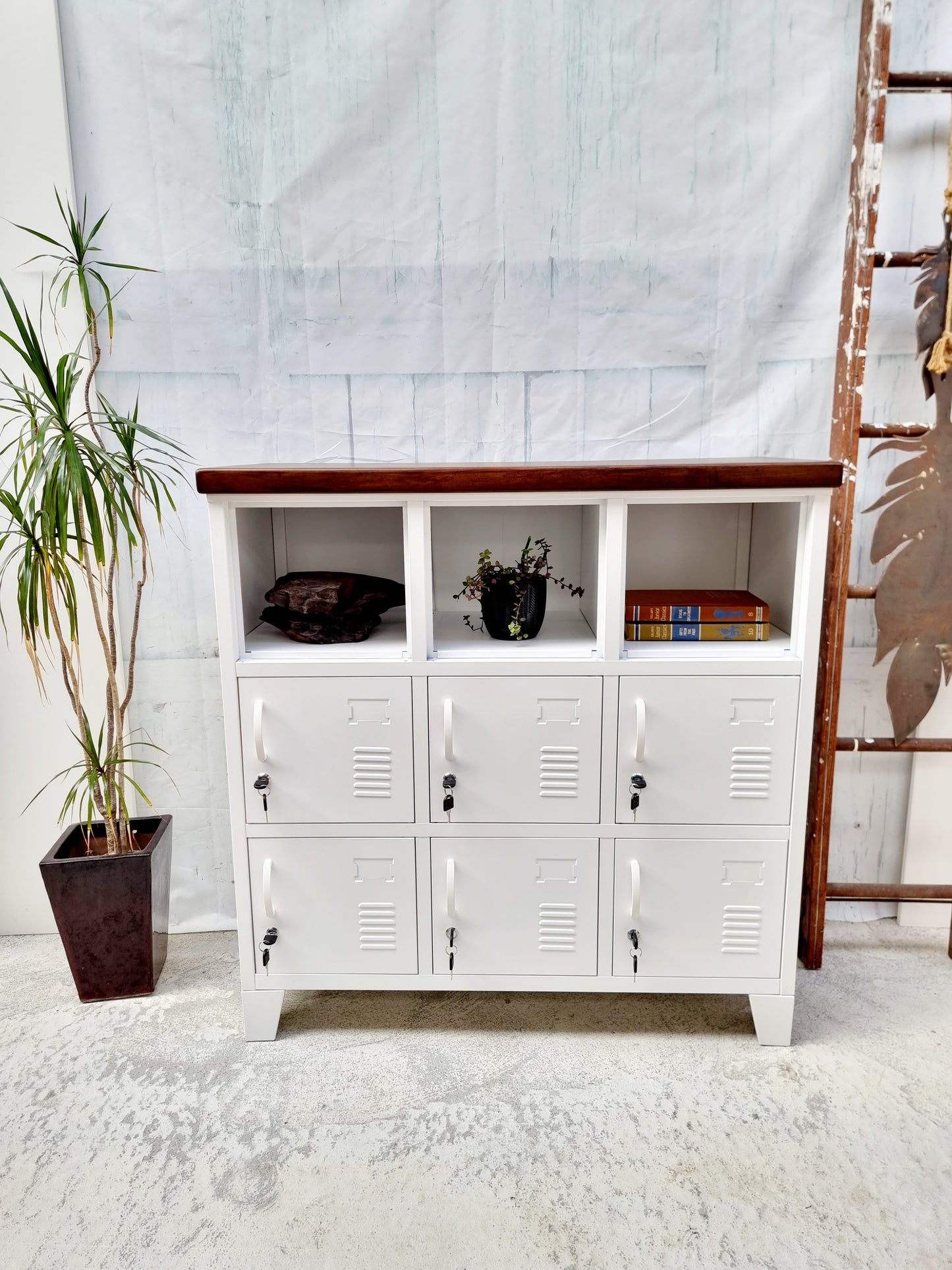 White 9 Door Locker Dark Rimu top