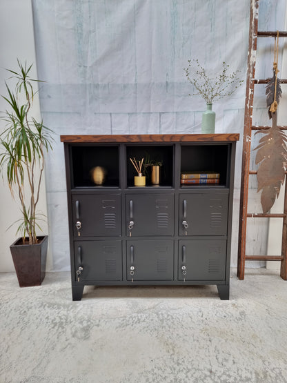 Black 9 Door Locker with Dark Oak top