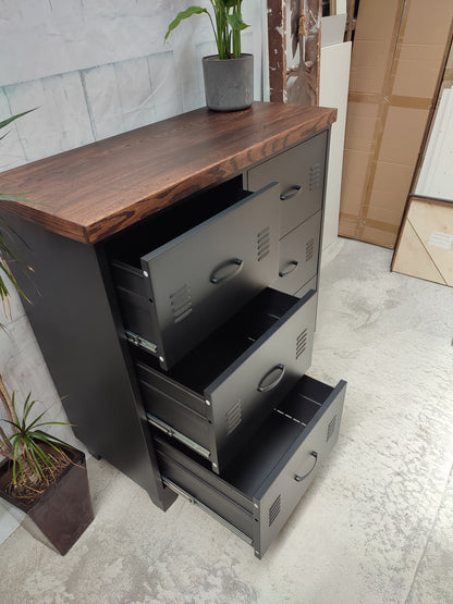 Black 6 Drawer -Dark Oak top