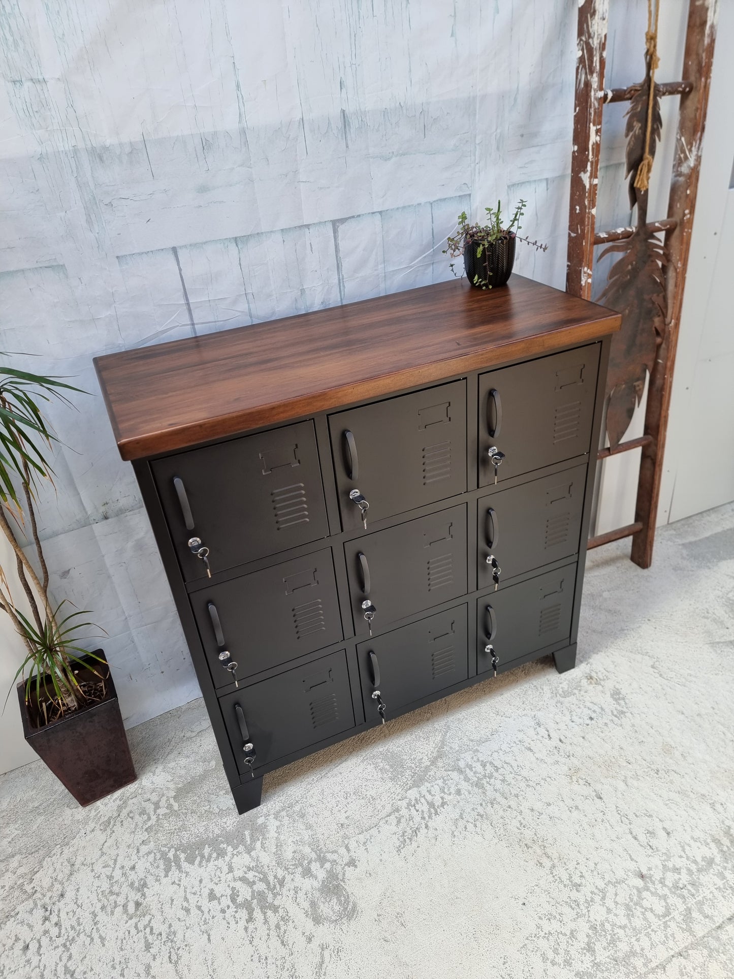 Black 9 Door Locker with Dark Rimu top