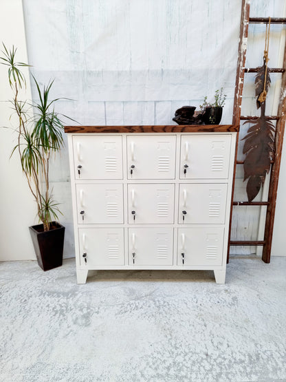 White 9 Door Locker Dark Oak top