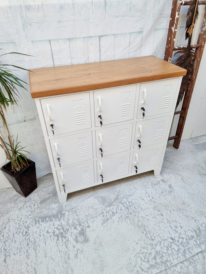 White 9 Door Locker with Rimu top