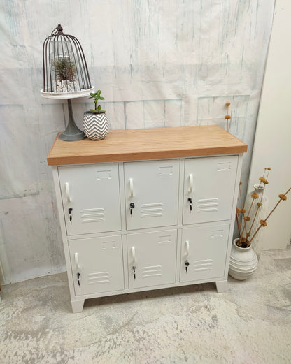 White 6 Door Locker with Oak top
