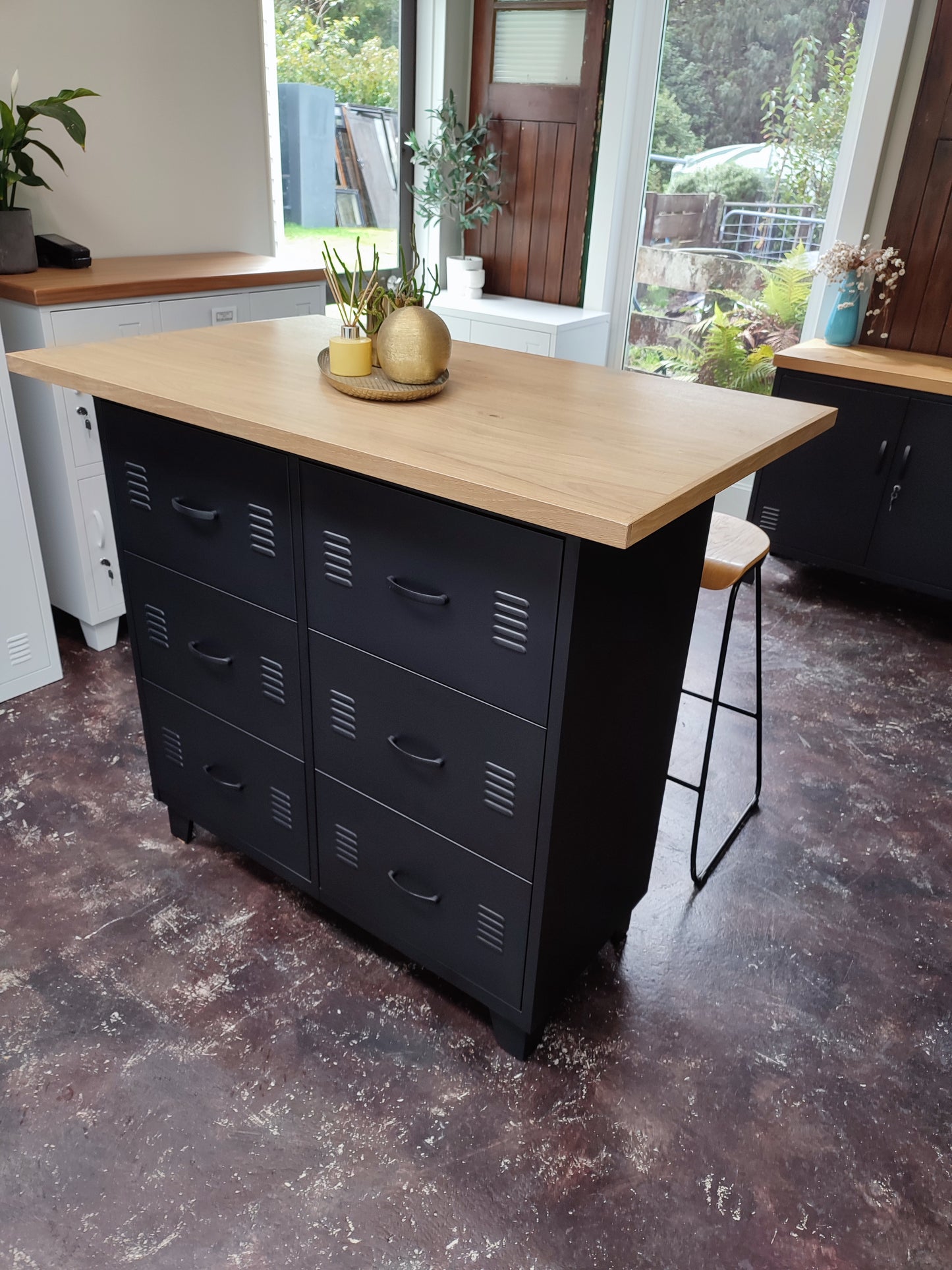 Black 6 Drawer with Island top