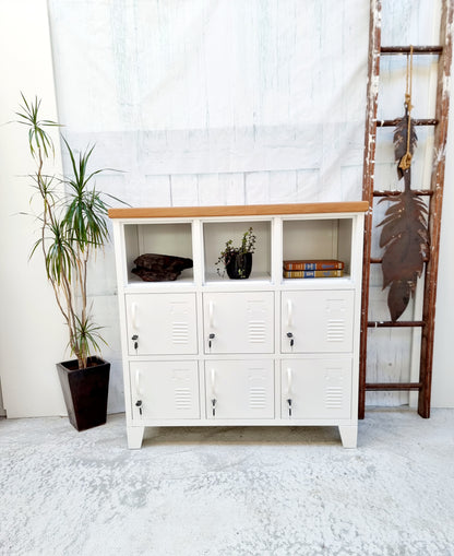 White 9 Door Locker with Rimu top