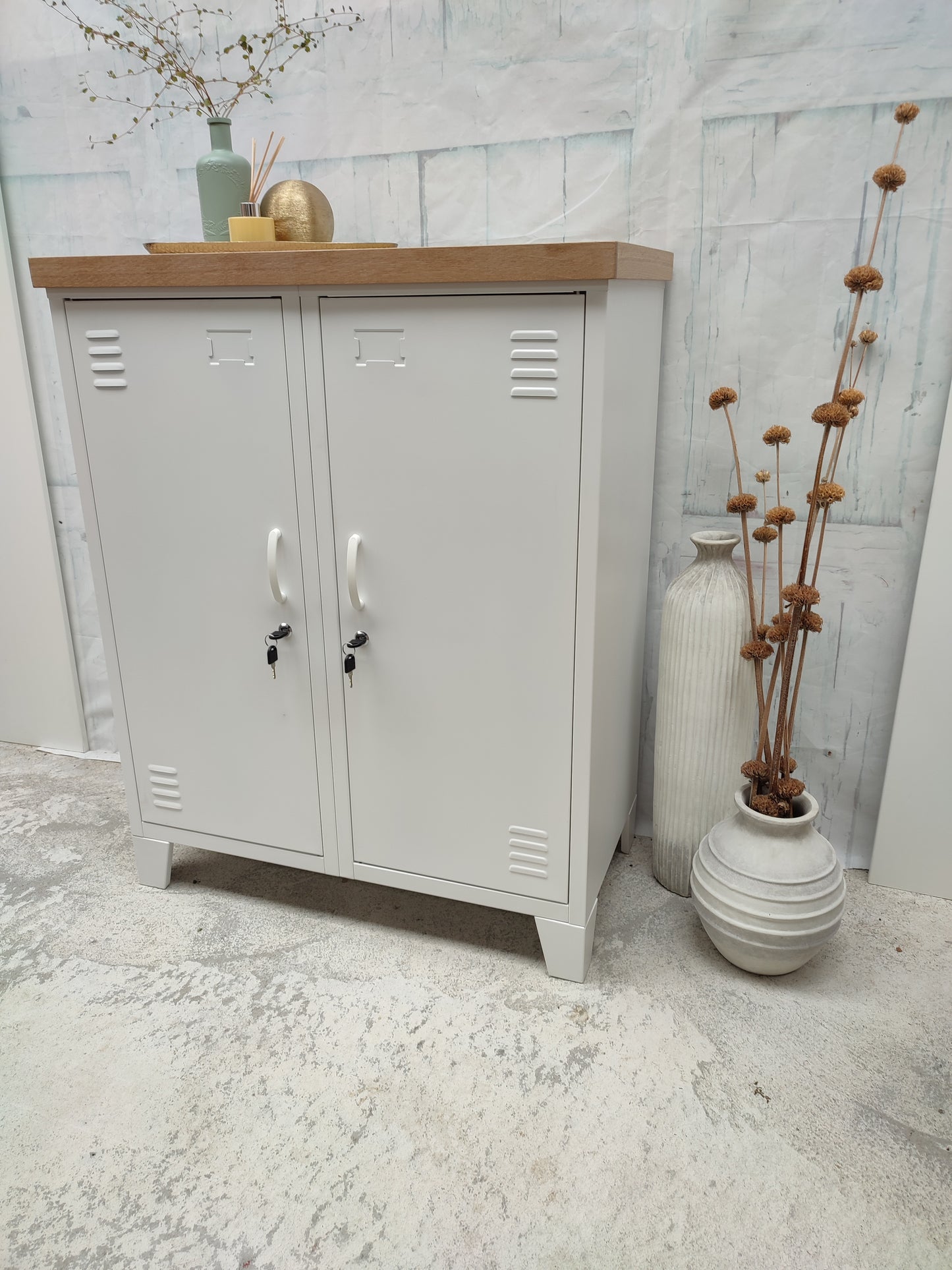 White Double Side Cabinet Oak top