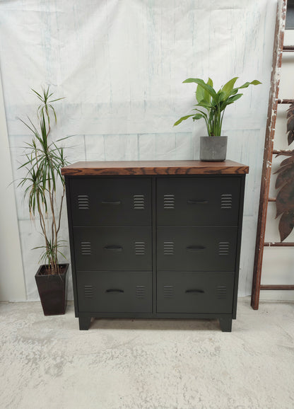 Black 6 Drawer -Dark Oak top