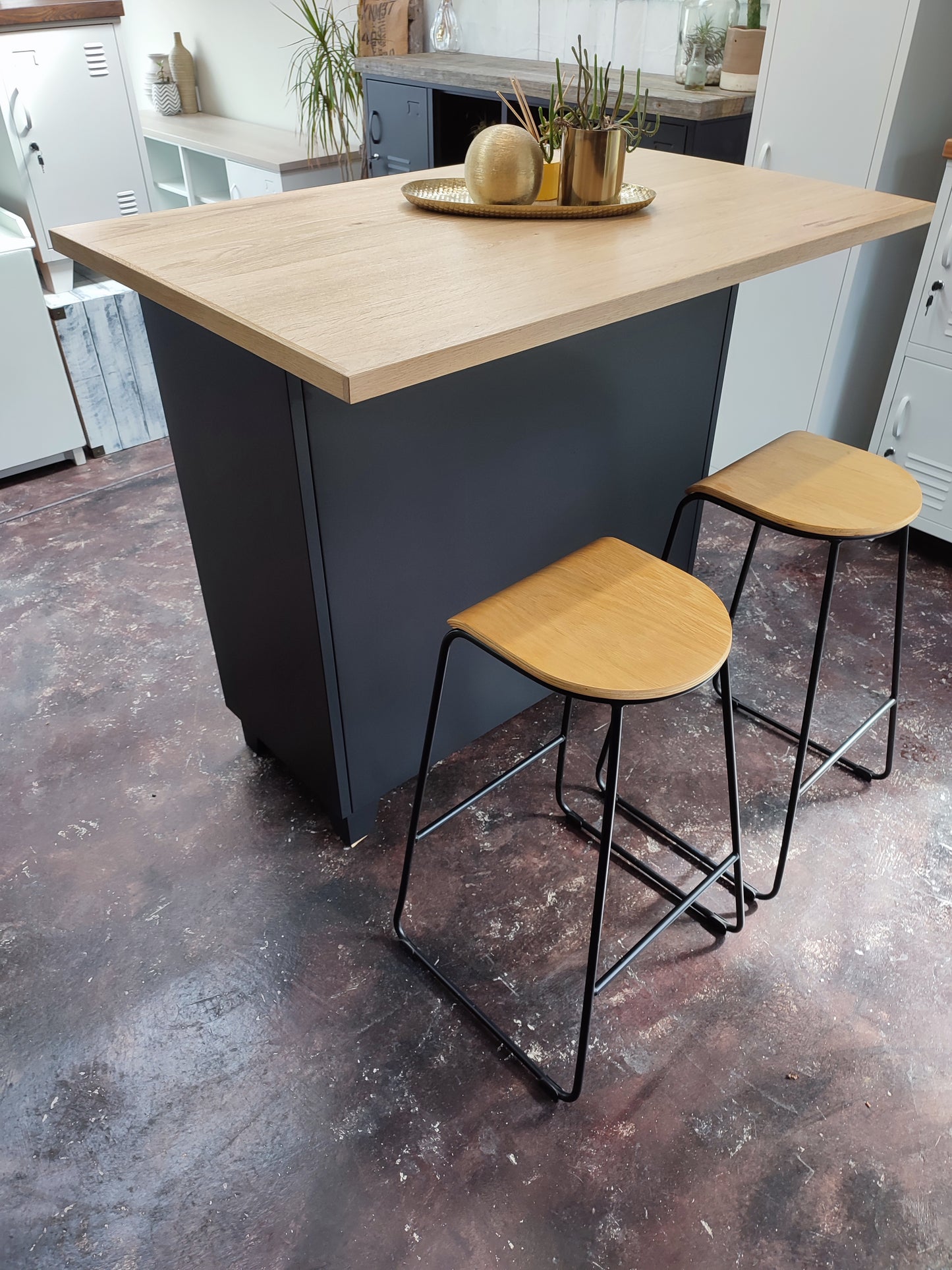 Black 6 Drawer with Island top