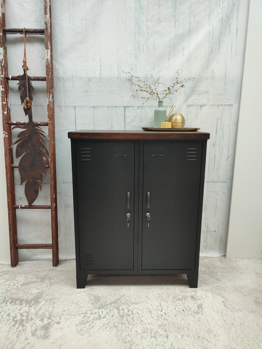 Black Double Side Cabinet - Dark Oak