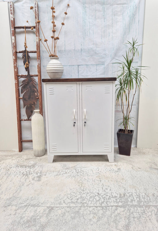 White Double Side Cabinet Dark Oak top