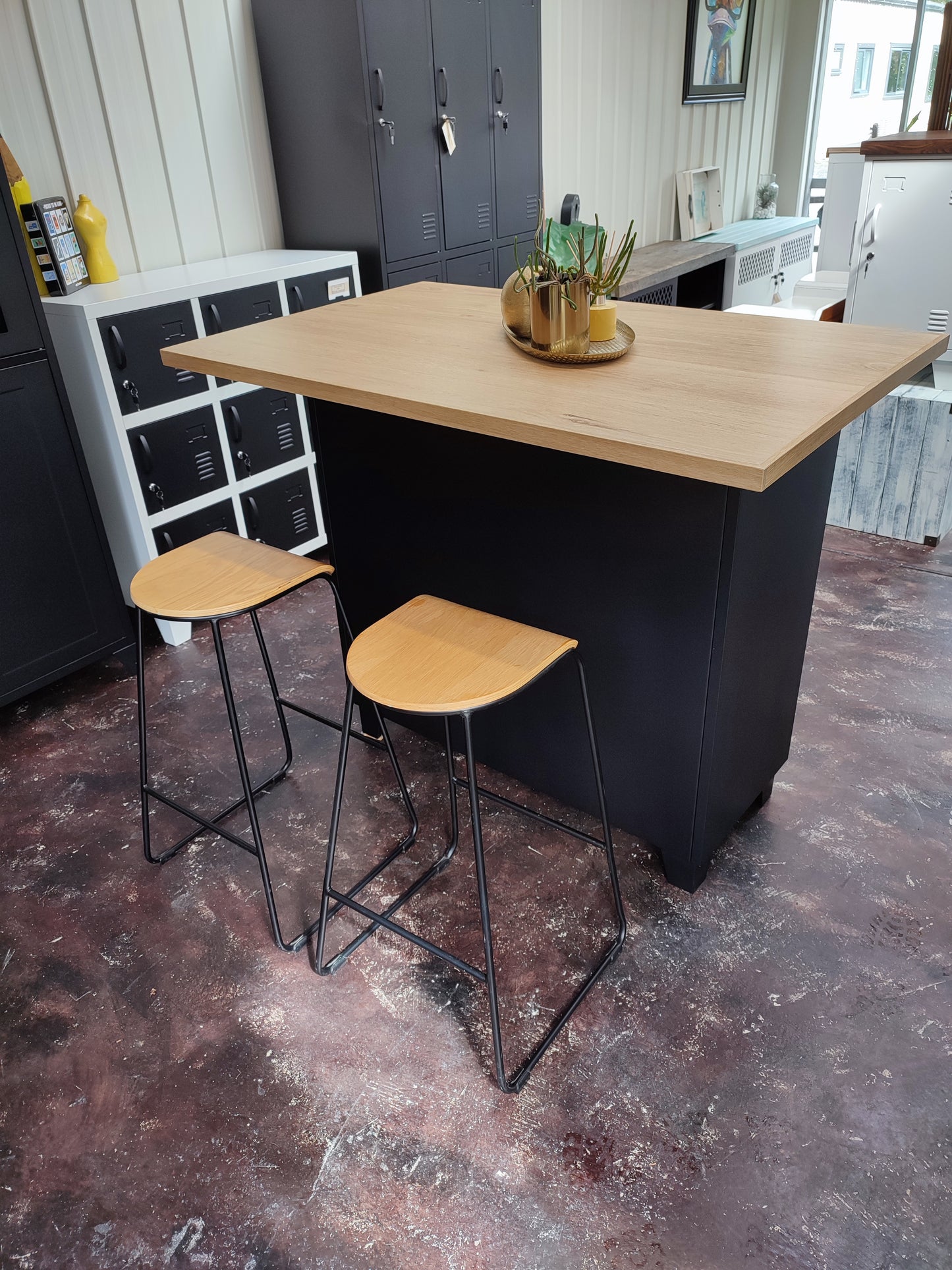 Black 6 Drawer with Island top