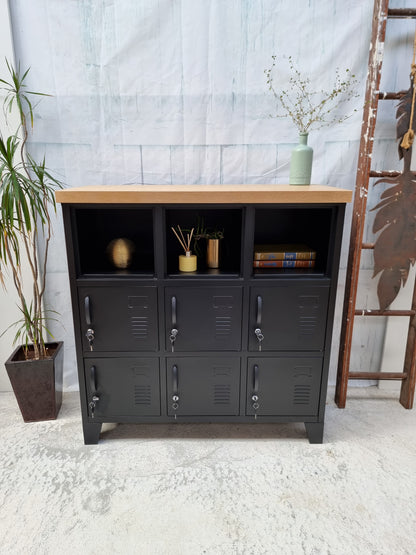 Black 9 Door Locker with Oak top