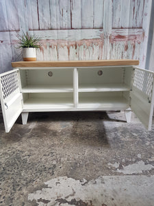 White TV Cabinet Oak Top