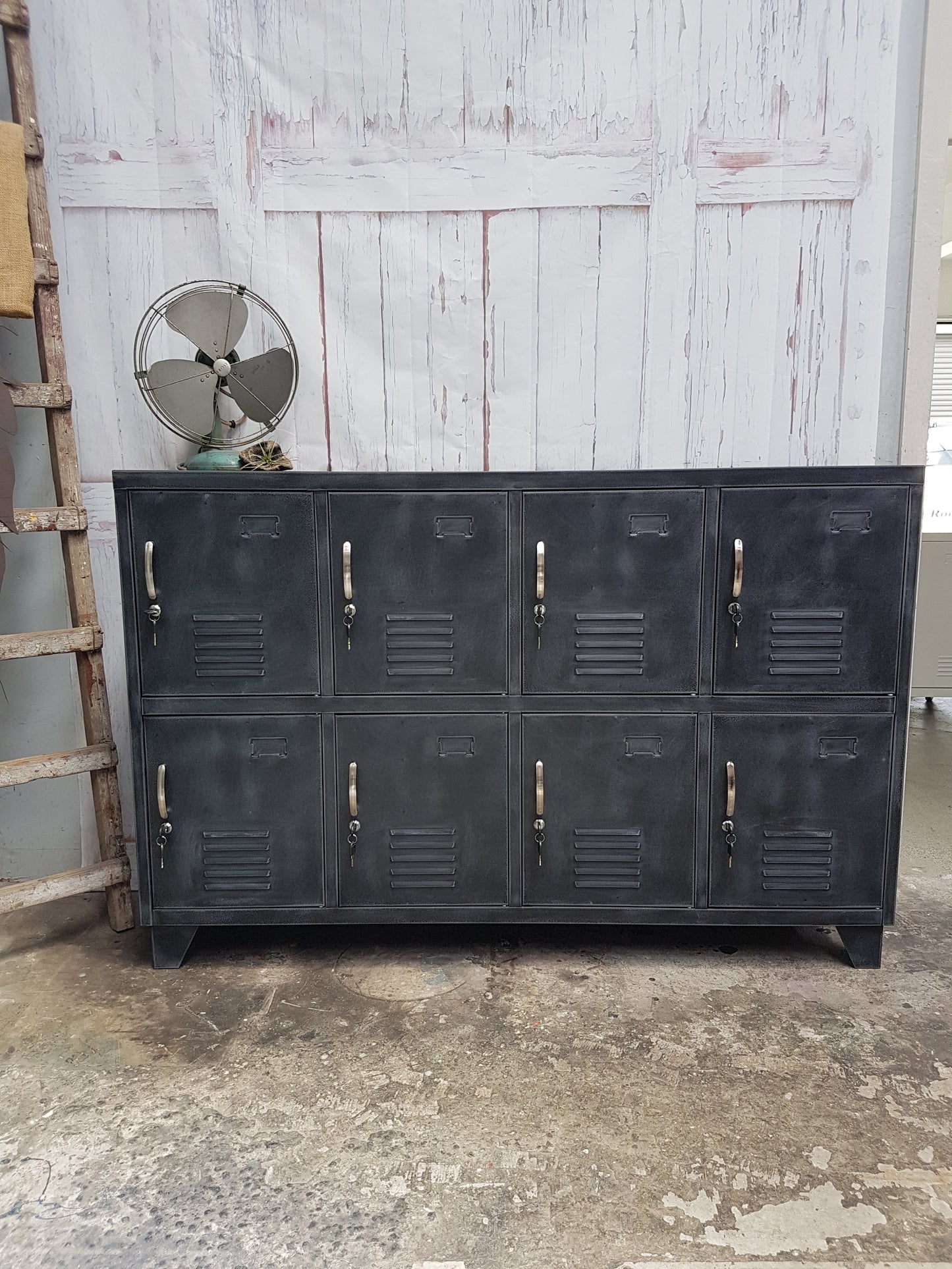 Rustic Matte Black 8 Door Sideboard Locker