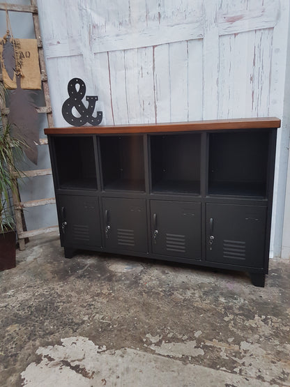 Black cubbyhole Sideboard Locker- Dark Oak top