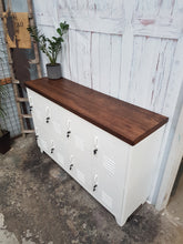 White 8 Door Sideboard Locker- Dark Oak top