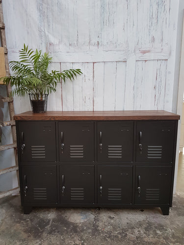 Black 8 Door Sideboard Locker- Dark Oak top