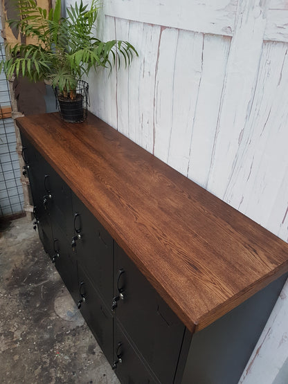 Black cubbyhole Sideboard Locker- Dark Oak top