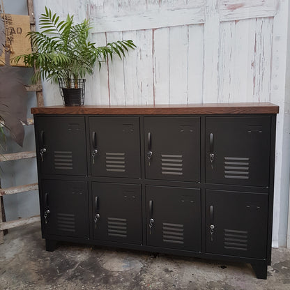 Black 8 Door Sideboard Locker- Dark Oak top