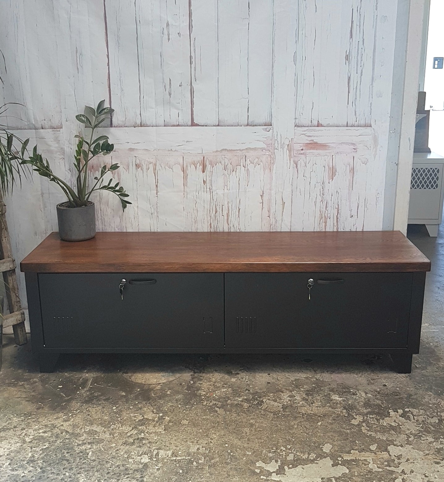 Long Black 2 Door TV console- Dark Oak